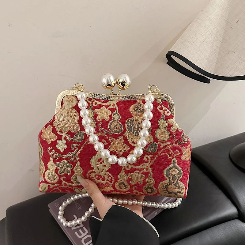 

Новая женская модная вечерняя сумка 2026 года с вышивкой и жемчужной цепочкой, роскошный клатч для свадебной вечеринки, элегантная сумка через плечо для невесты