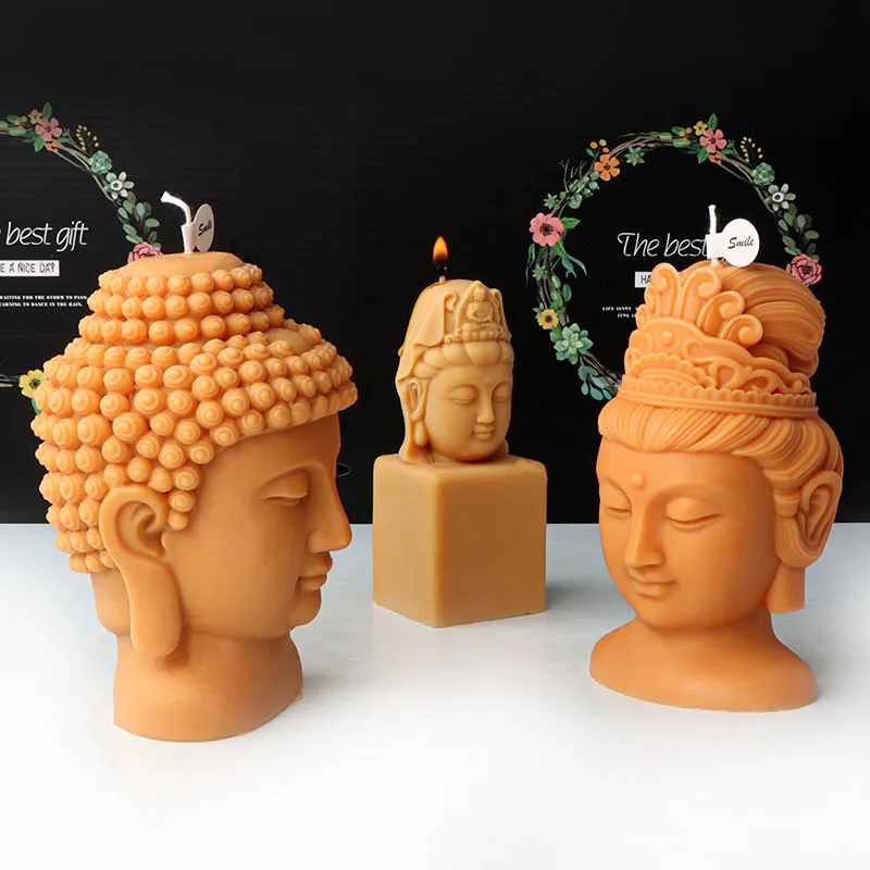 3D Buddha Maitreya Bust Portrait Candle Silicone Mold Buddha Head Sculpture Abstract Art Candle Making Plaster Resin Mould Decor