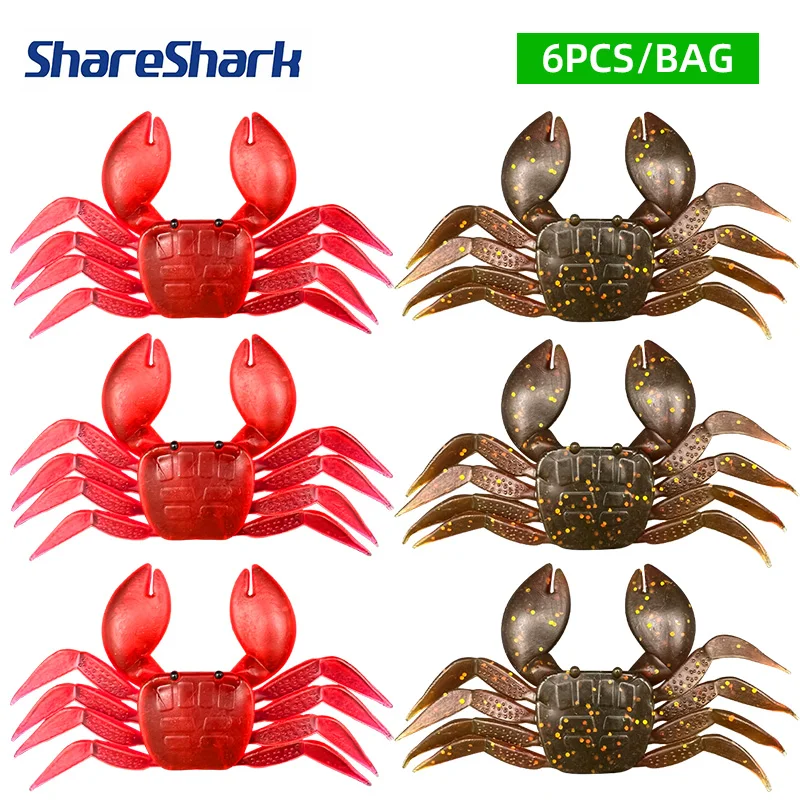 ShareShark - Señuelos de Pesca de Cangrejo Suave, 6 Piezas/Bolsa, 8 cm, Cebo Artificial de Cangrejo, Simulación 3D, Cebo Suave de Cangrejo de Agua Dulce para Pesca