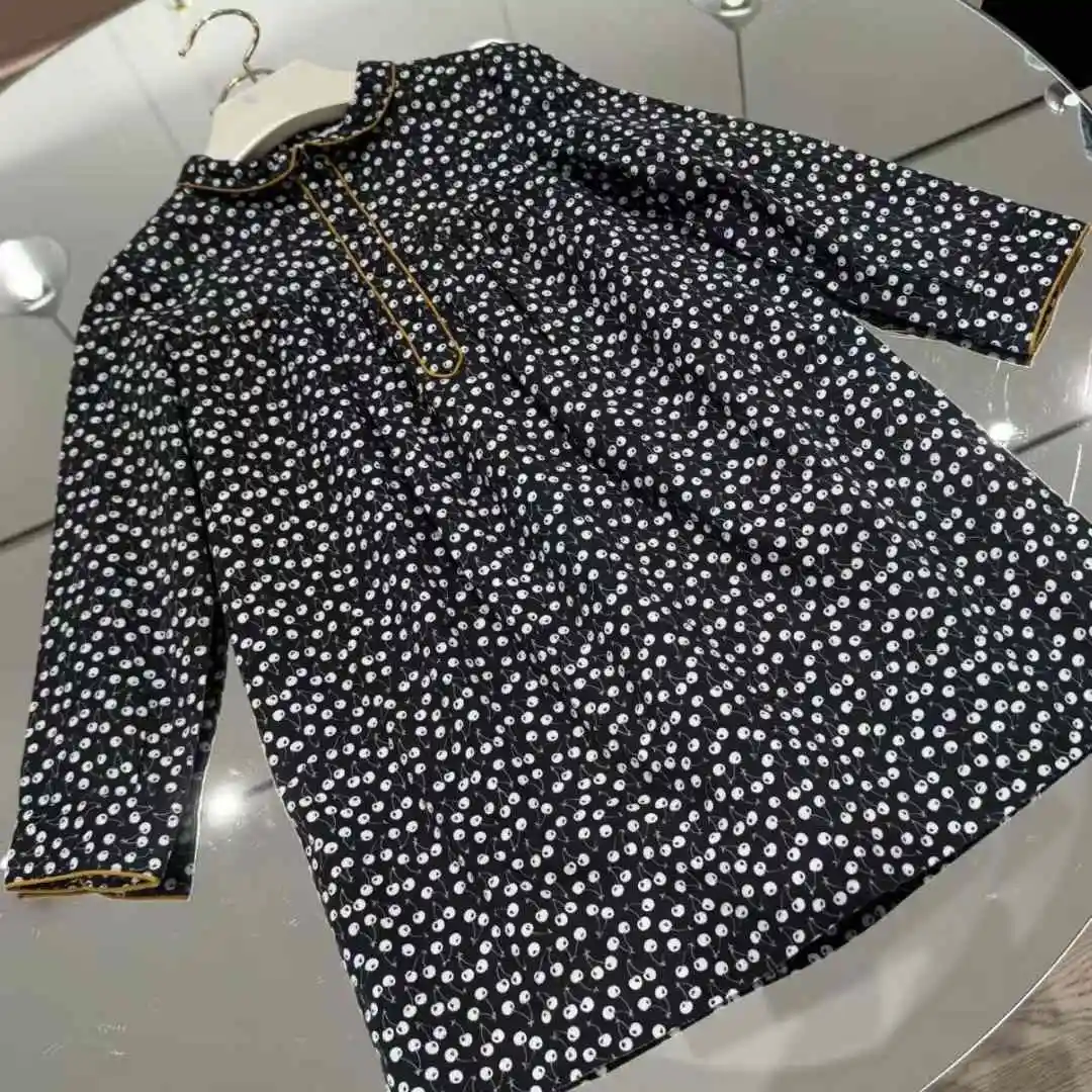 2025 Autumn BP Baby Girls Flower Black Dress Smocking Dresses for Birthday Girls Elegant Floral Clothing