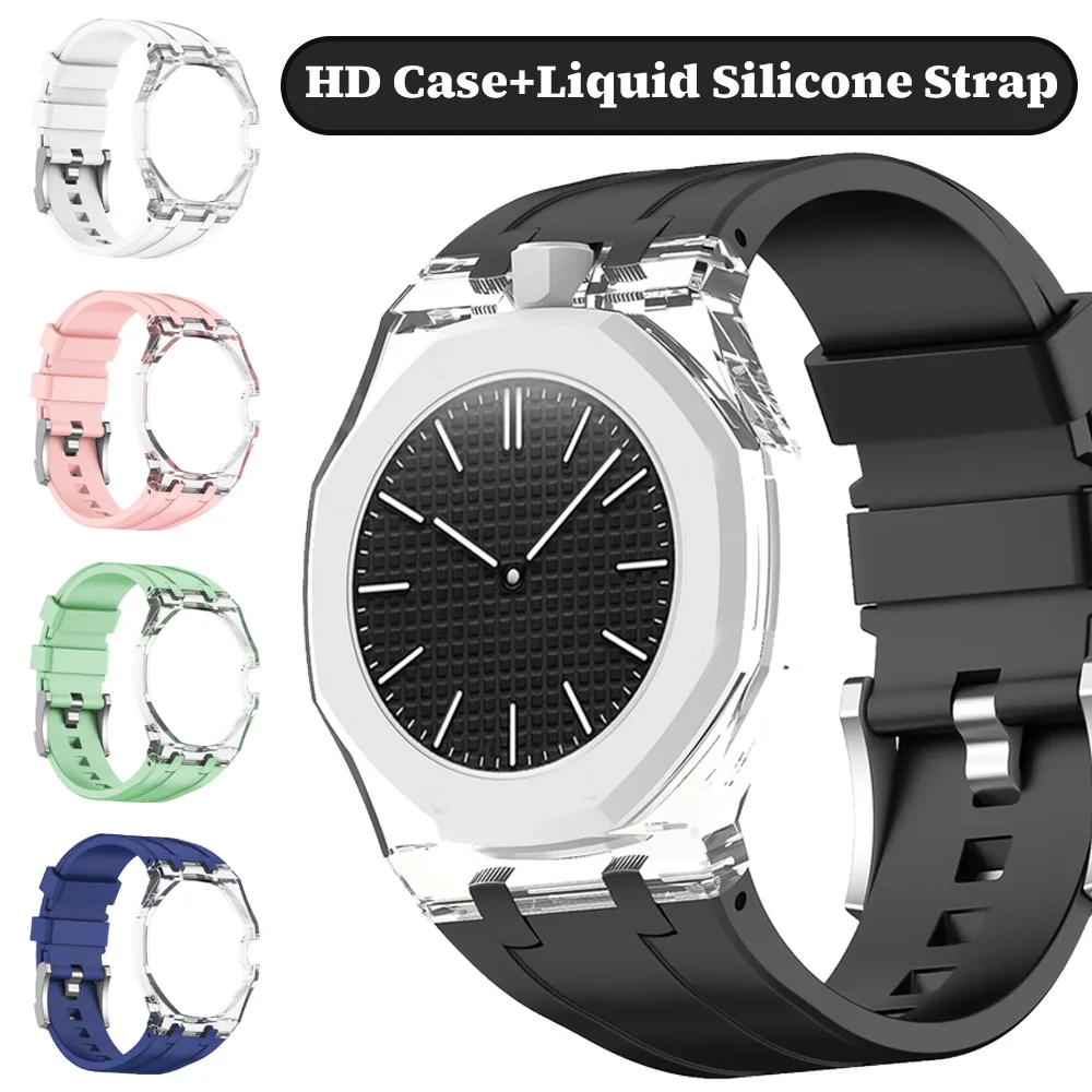 Luxury High-Transparency Case+Liquid Silicone Strap For Swatch x AP Royal POP All-in-One Adjustable Watchband For Royal POP Belt