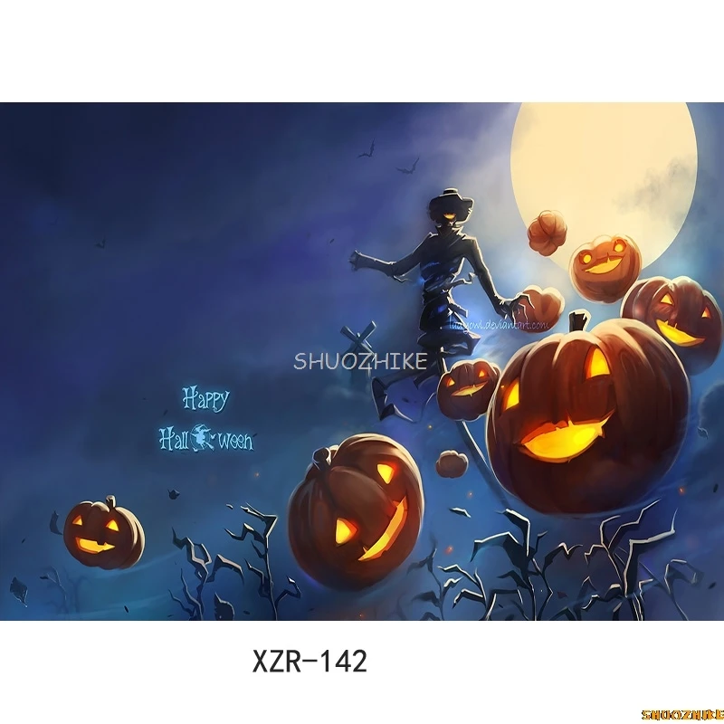 SHUOZHIKE Halloween Backdrop Pumpkin Lantern Castle Forest Moon Baby Photography Background For Photo Studio Props WS-05