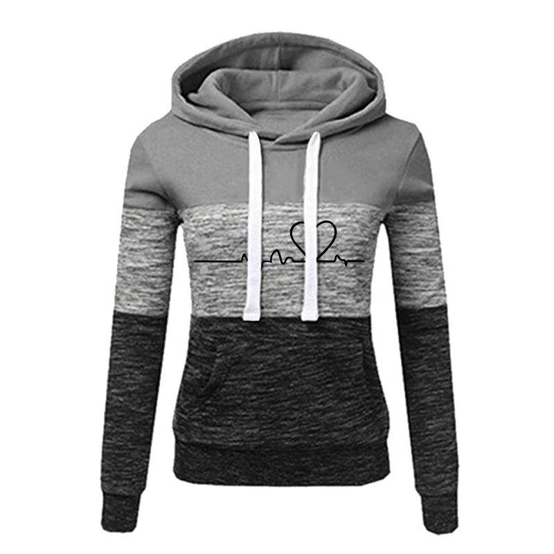 New Women's Fashion Shirt Long Sleeve Wool Pullover Sweatshirt Tricolor Splice Stripe Hoodie Top