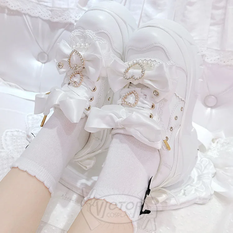 Original Mine Mass-Produced Pink Lolita Platform Shoes Spring and Autumn New Girls' Sweet Bow Lace-Up Waterproof High Heel Pumps
