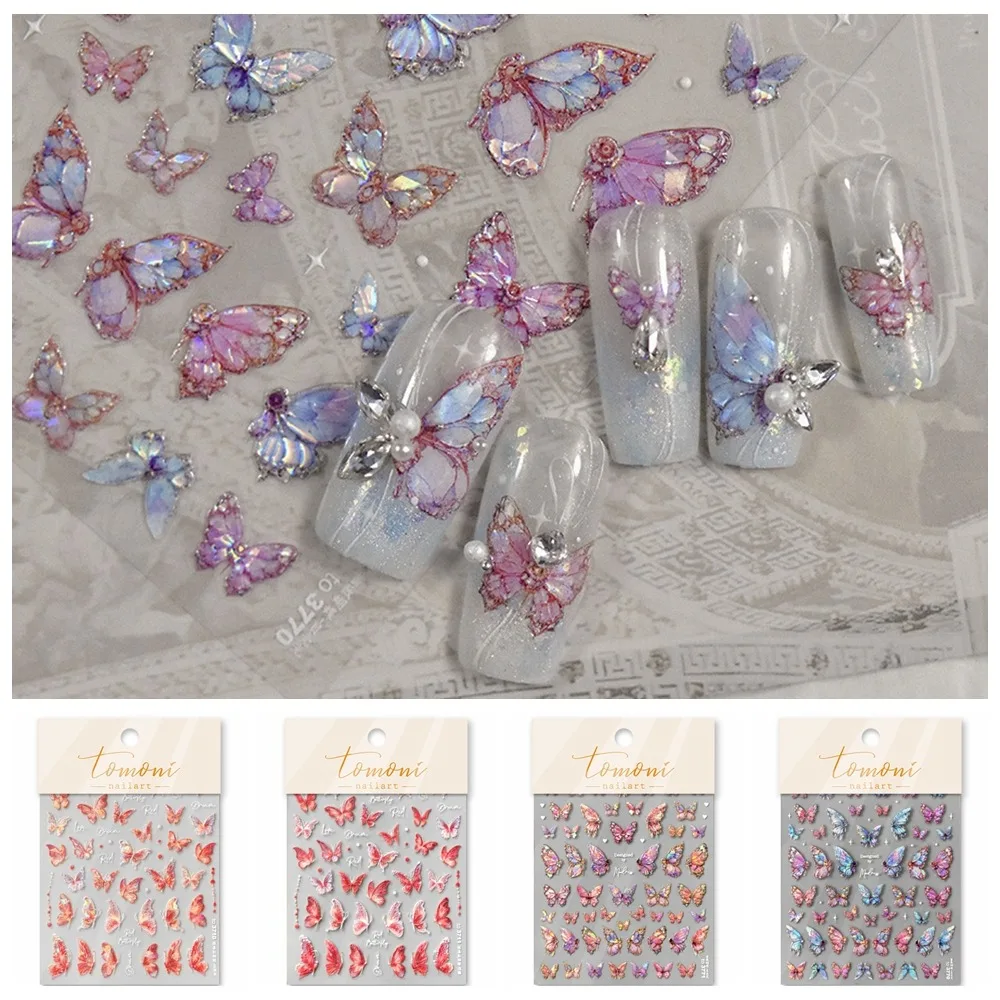 Shell Light Vlinder Vlinder Nail Stickers Rood Paars Reliëf Stickers Vlinder Nail Decoraties Manicure Ornamenten