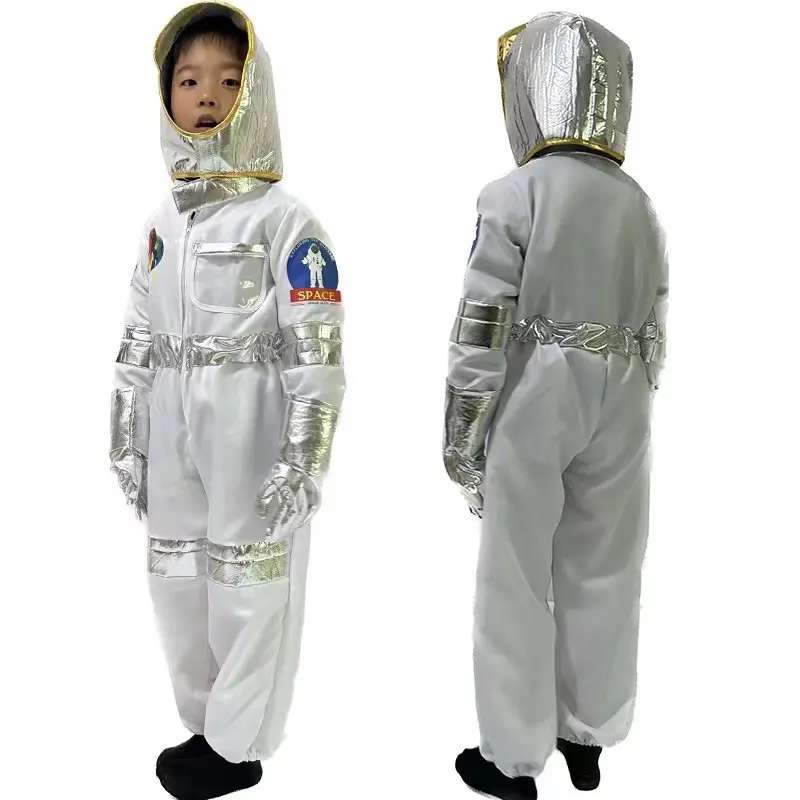 Costume della tuta dell'astronauta dello spazio bianco dei bambini adatto ai costumi di spettacolo del partito a tema dello spazio di carnevale di Halloween delle ragazze dei ragazzi