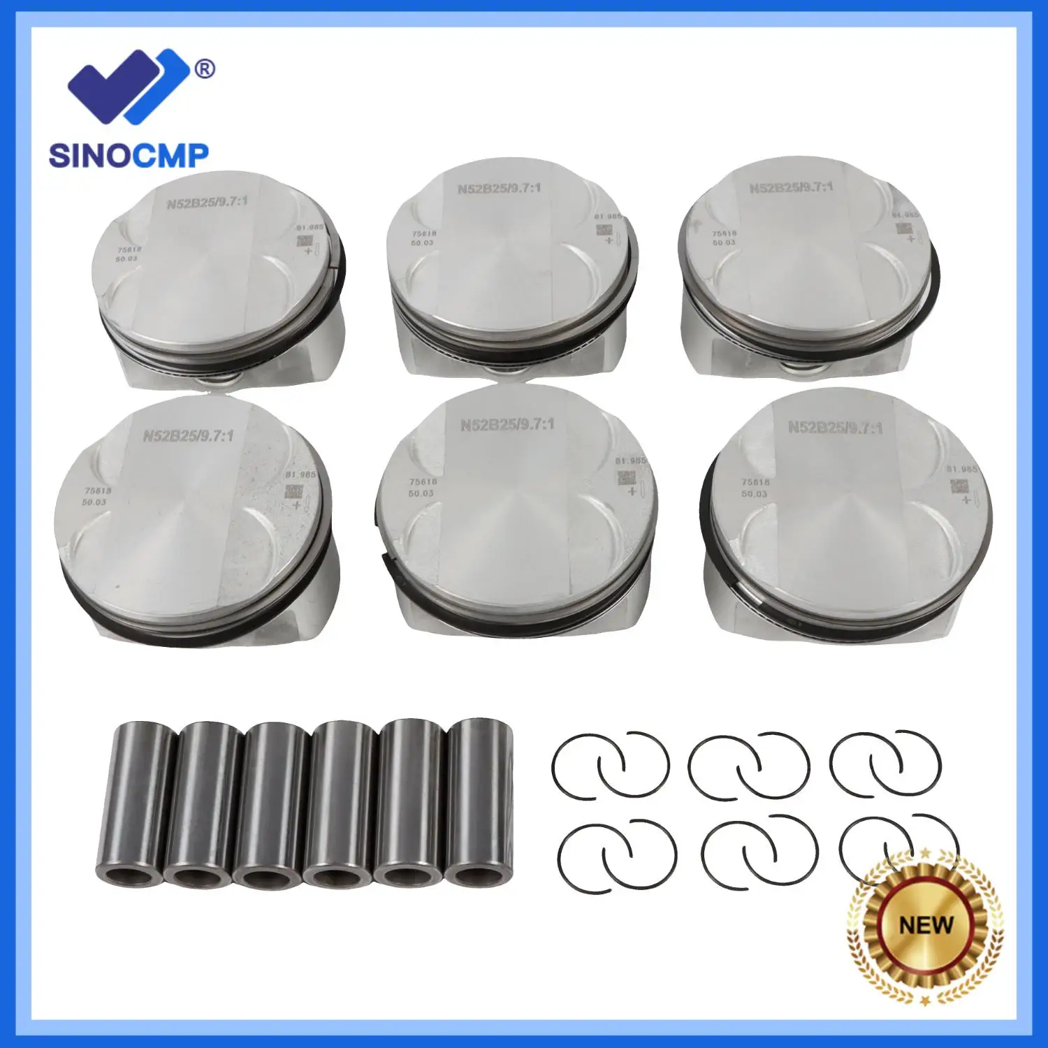 6pcs N52 Φ82mm Engine Pistons Rings STD Low Compression 9.7:1 For BMW 325i 523i X1 3 Z4 E90 E91 E92 E93 E85 N52B25 11257561850