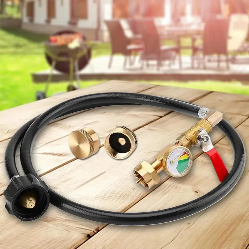 Refill Adapter For Propane Tank Propane Adapter With Glow In The Dark Gauge Brass Connector With Hose For Camping Grill Tank BBQ
