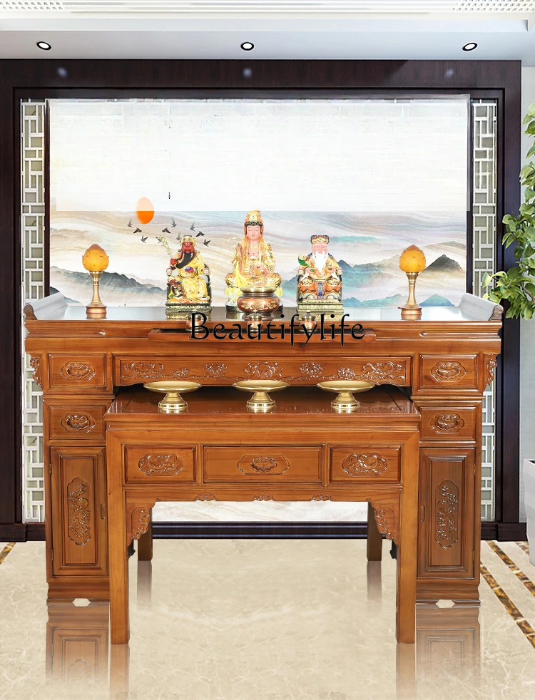 

Camphor Solid Wood Altar Household Altar Middle Hall Buddhist Hall Desk Old-Fashioned Square Table for Eight People