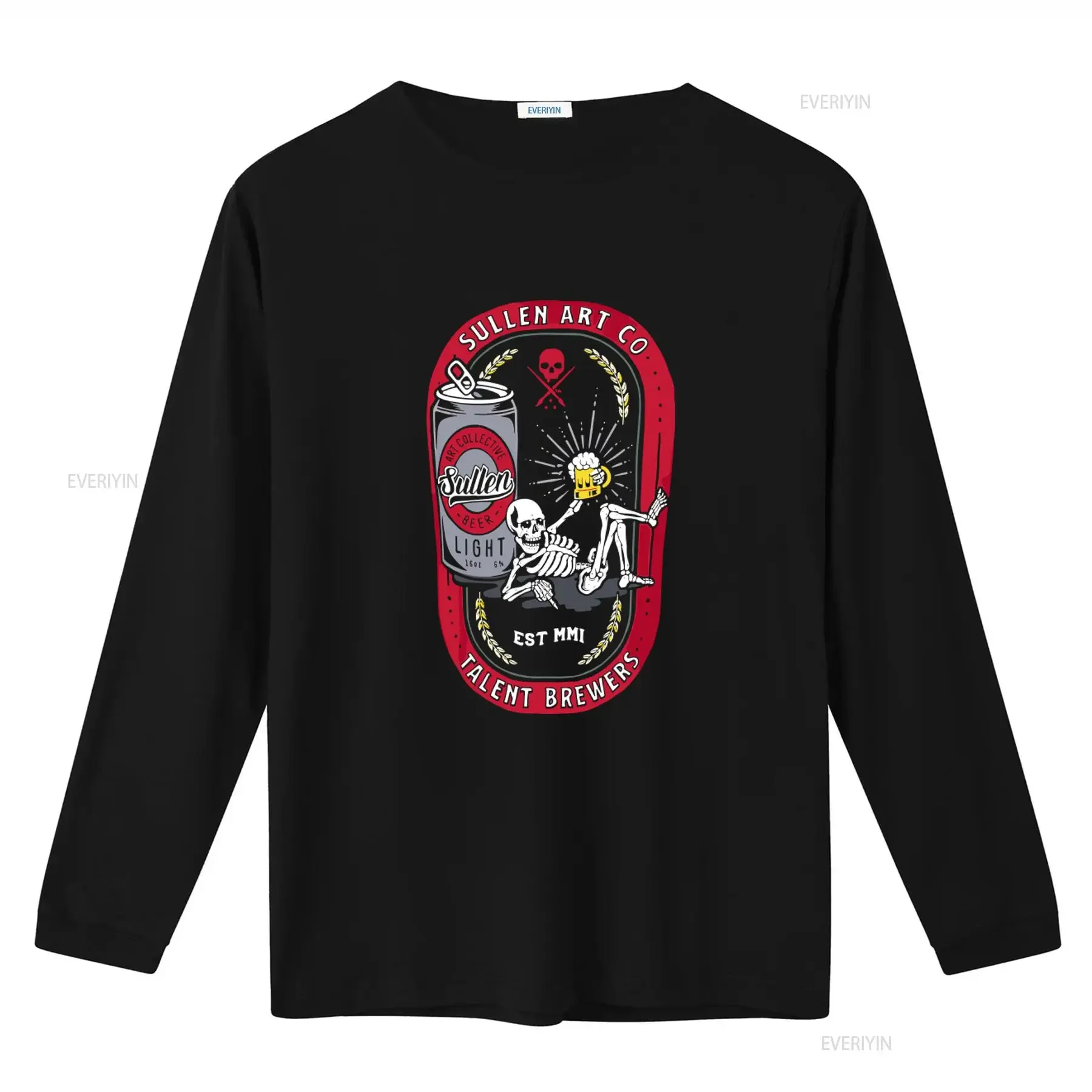 Sullen Men's T Shirt TALENT BREWERS Jet Black Tattoo Skull Beer Design Premium Quality vintage Washed Unisex Soft Breathable