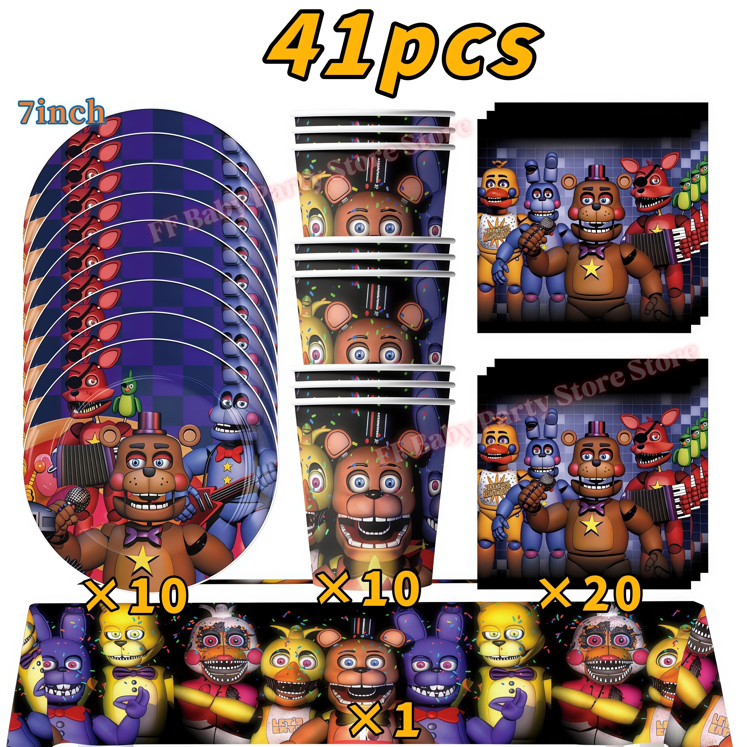 Five Nights Bear Geburtstagsparty-Dekorationen: Teller, Becher, Hintergrund, Freddy-Ballon für Kinderpartys, FNAFs Event-Zubehör und Geschenke – Detail 17