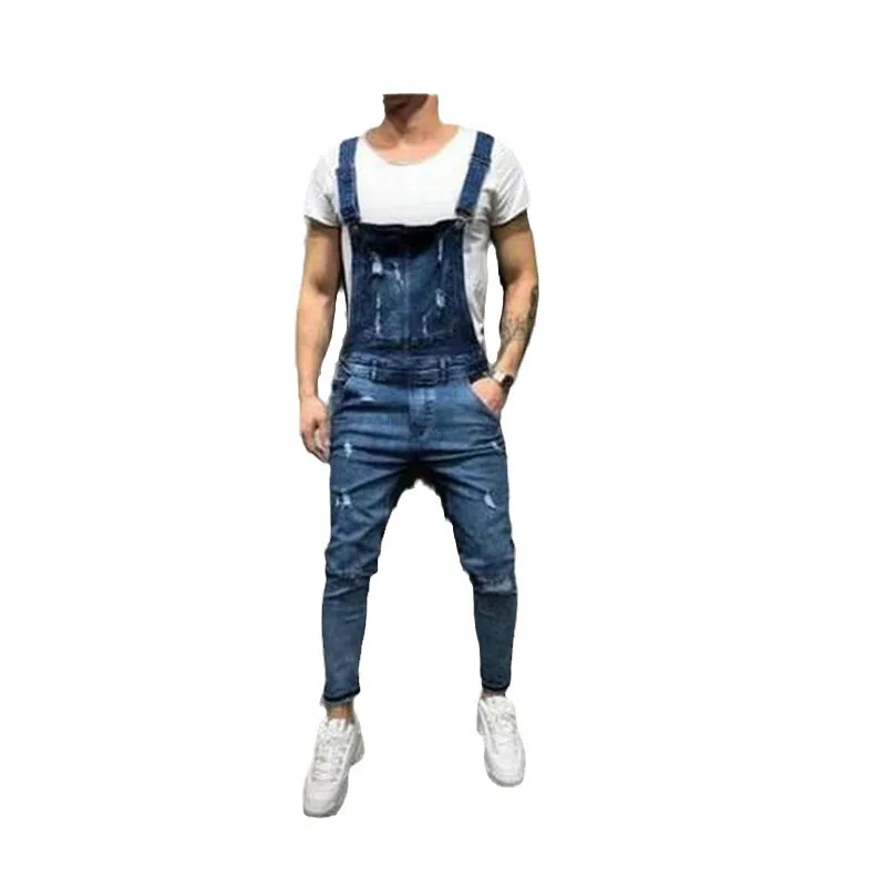 Loose Men's Denim Overalls Torn Casual Long Sleeve Men's Jeans Overalls Small Foot Pants Four Seasons Wear Resistant Denim - view 5