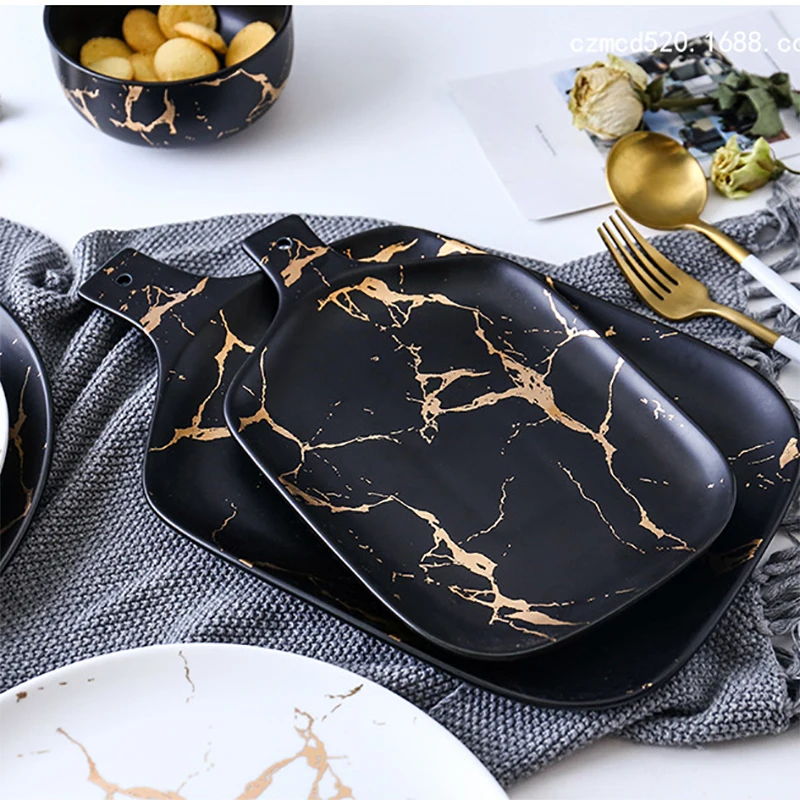 Best Gold Marble Glazes Ceramic Party Tableware Set Porcelain Breakfast Plates Dishes Noodle Bowl Coffee Mug Cup For Decoration