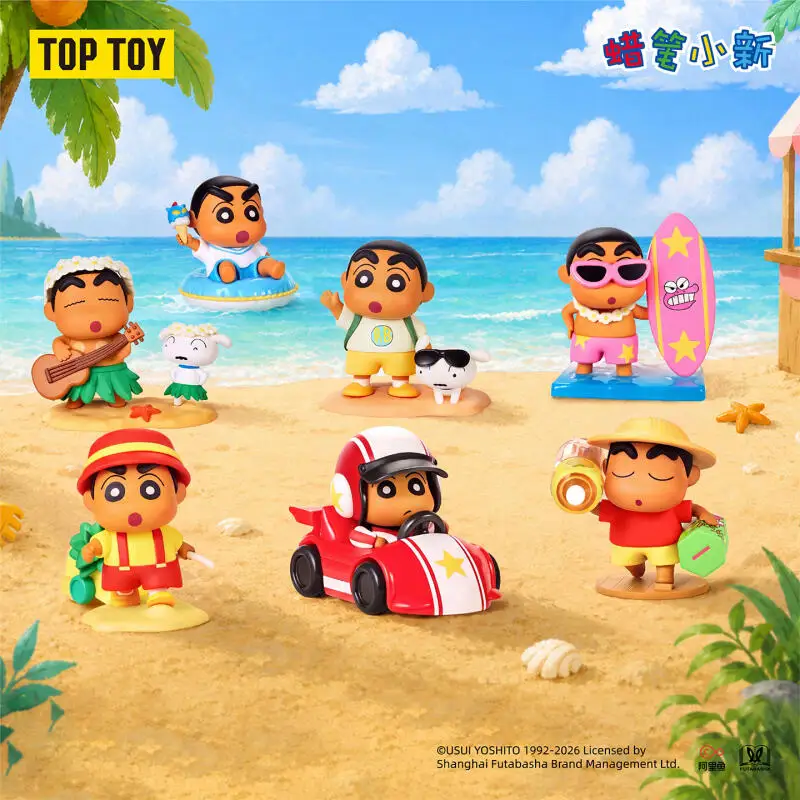 TOPTOY Crayon Shinchan Tropical Island Holiday Series Blind Box Mystery Box Toys Kawaii Ornaments Figurines Home Decor Desktop