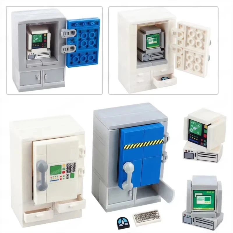MOC City Street View Building Blocks Computer Screen Desk Retro Mini Arcade Game Console Chessboard Model Bricks Kids Toys Gift