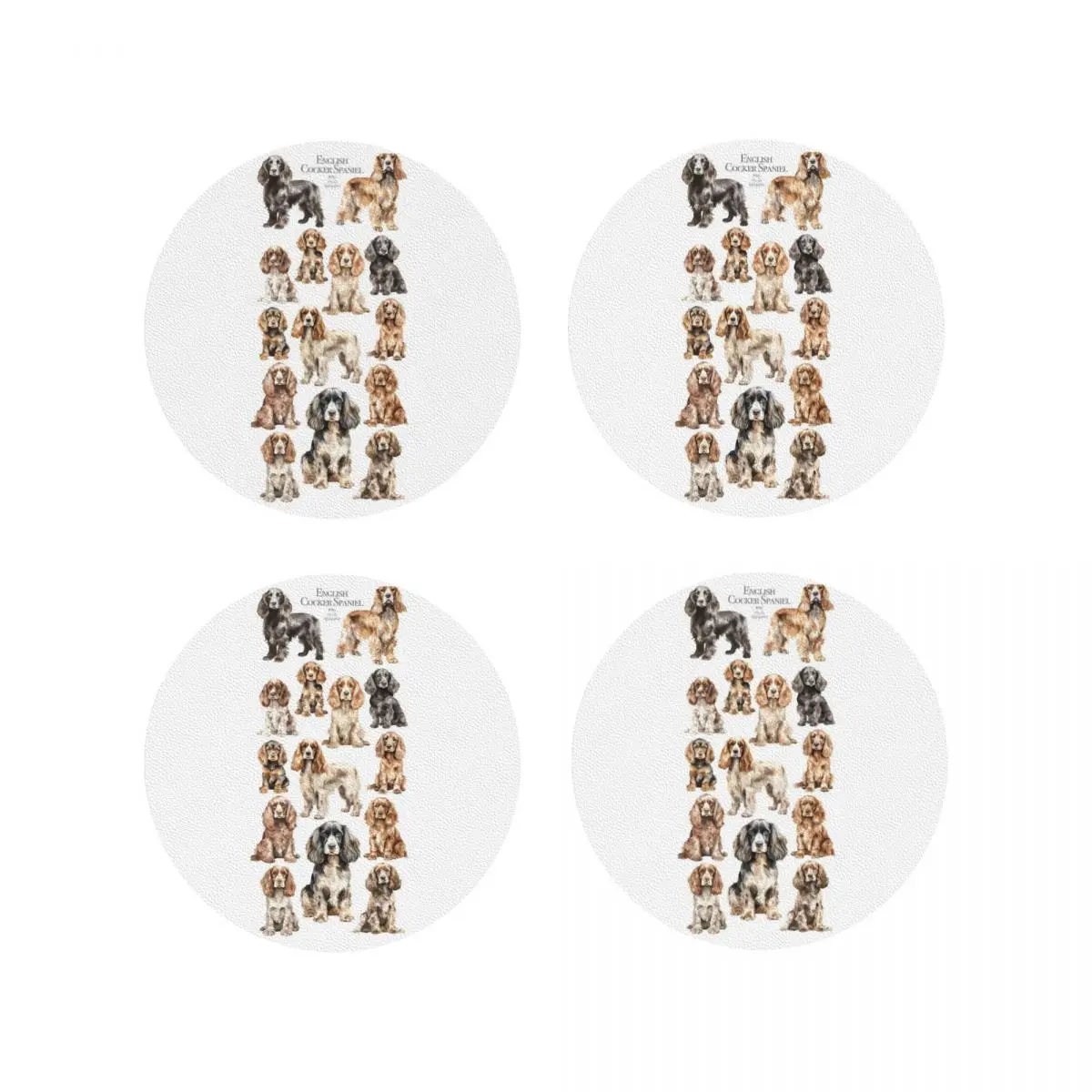 English Cocker Spaniel Clipart Dogs Animal Coasters Kitchen Placemats Insulation Cup Coffee Mats Decor Tableware Pads Set of 4