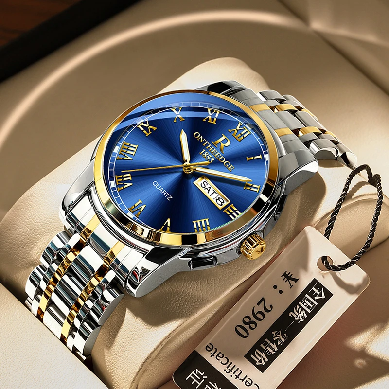

Fashion Mens Watches Top Brand Luxury Quartz Watch for Men Stainless Steel Waterproof Luminous Week Calendar Men Wristwatches