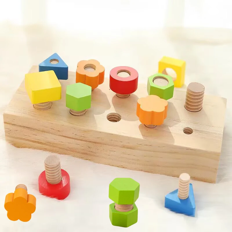Wooden Nut Bolts Building Blocks Color Shape Sorter Toys Kids Montessori Matching Game Education Sensory Toys Fine Motor Skills
