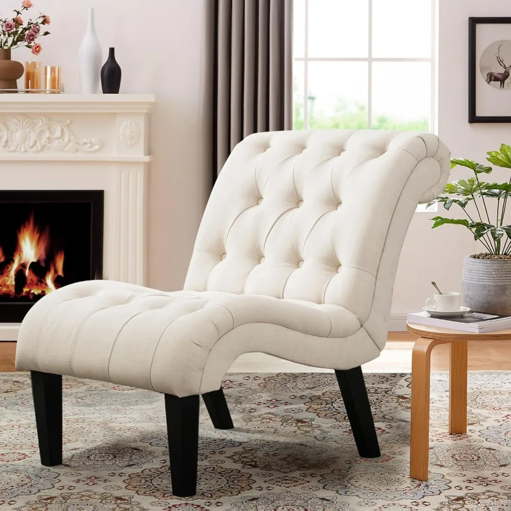 

Accent Chair for Bedroom Living Room Chairs Tufted Upholstered Lounge Chair with Wood Legs Linen Fabric