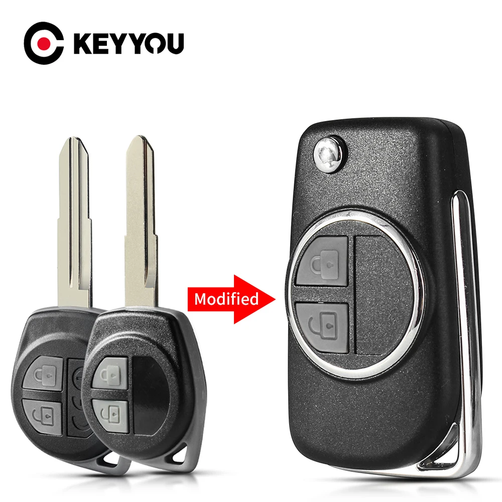 KEYYOU Modified Flip Folding Car Remote Key Case Shell For SUZUKI SWIFT SX4 VITARA ALTO IGNIS JIMNY Splash 2 Buttons Metal Ring