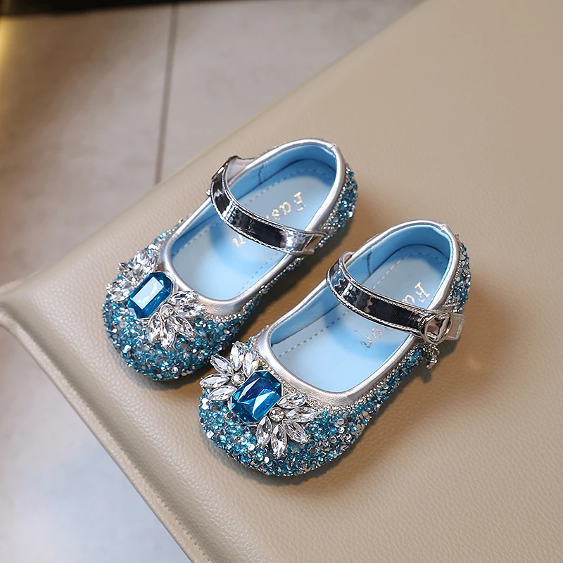 

Girls Rhinestones Princess Shoes Mary Jane Baby Girls Blue Bling Crytal Wedding Shoes Designer Dance Shoes 3-12Y Autumn Spring