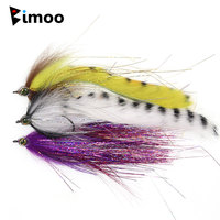 Bimoo 1~3PCS 3D Fish Eyes Rainbow Zonker Streamer Fly Big Hare Strip Saltwater Streamer Fly Bass Pike Trout Fishing Lures Bait