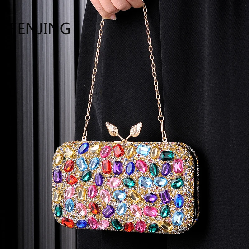 Colorful Rhinestone Clutches for Women Party Wedding Purses Luxury Designer Crossbody Bag 2024 Handbags Diamond Clutch Evening