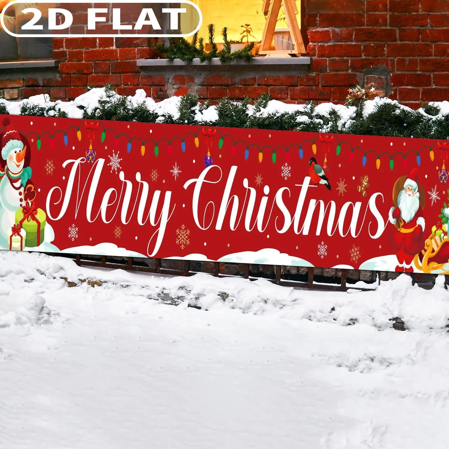 قطعة واحدة من لافتة حفلات عيد الميلاد، لافتة تشارة ساحة شجرة عيد الميلاد لعيد الميلاد من البوليستر المتين لحديقة الشرفة في ساحة الحديقة #4