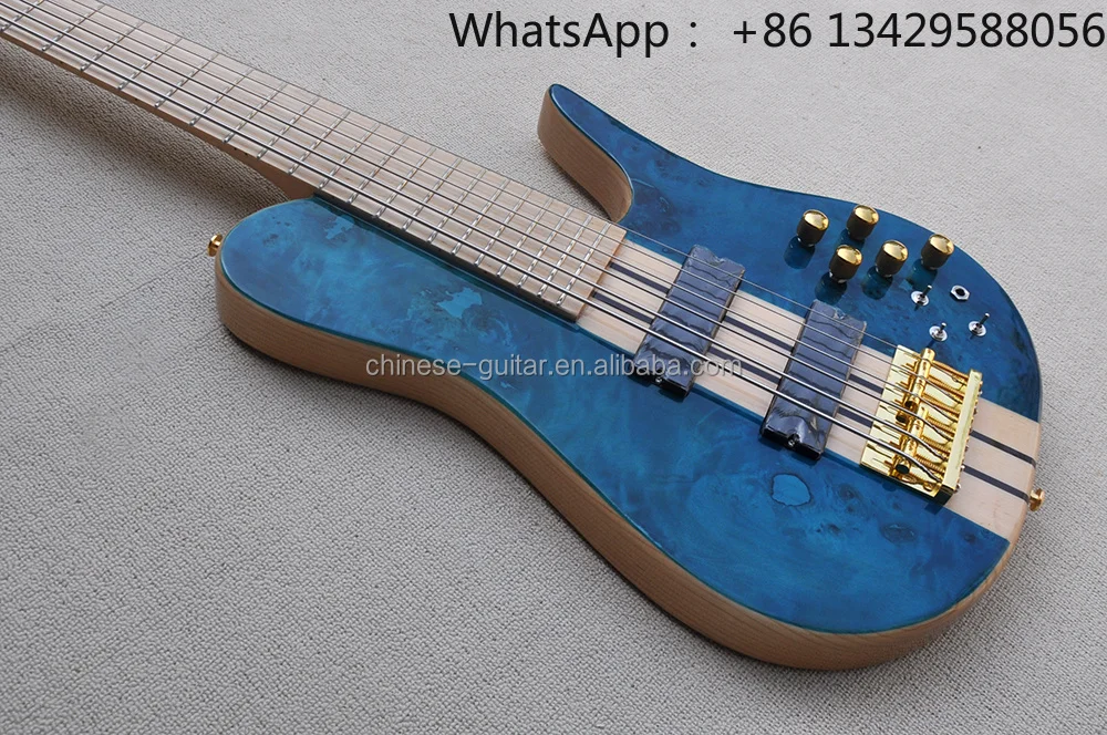 Flyoung Musical Instruments Blue 6 Strings Electric Bass Guitar Neck Through Body Bass