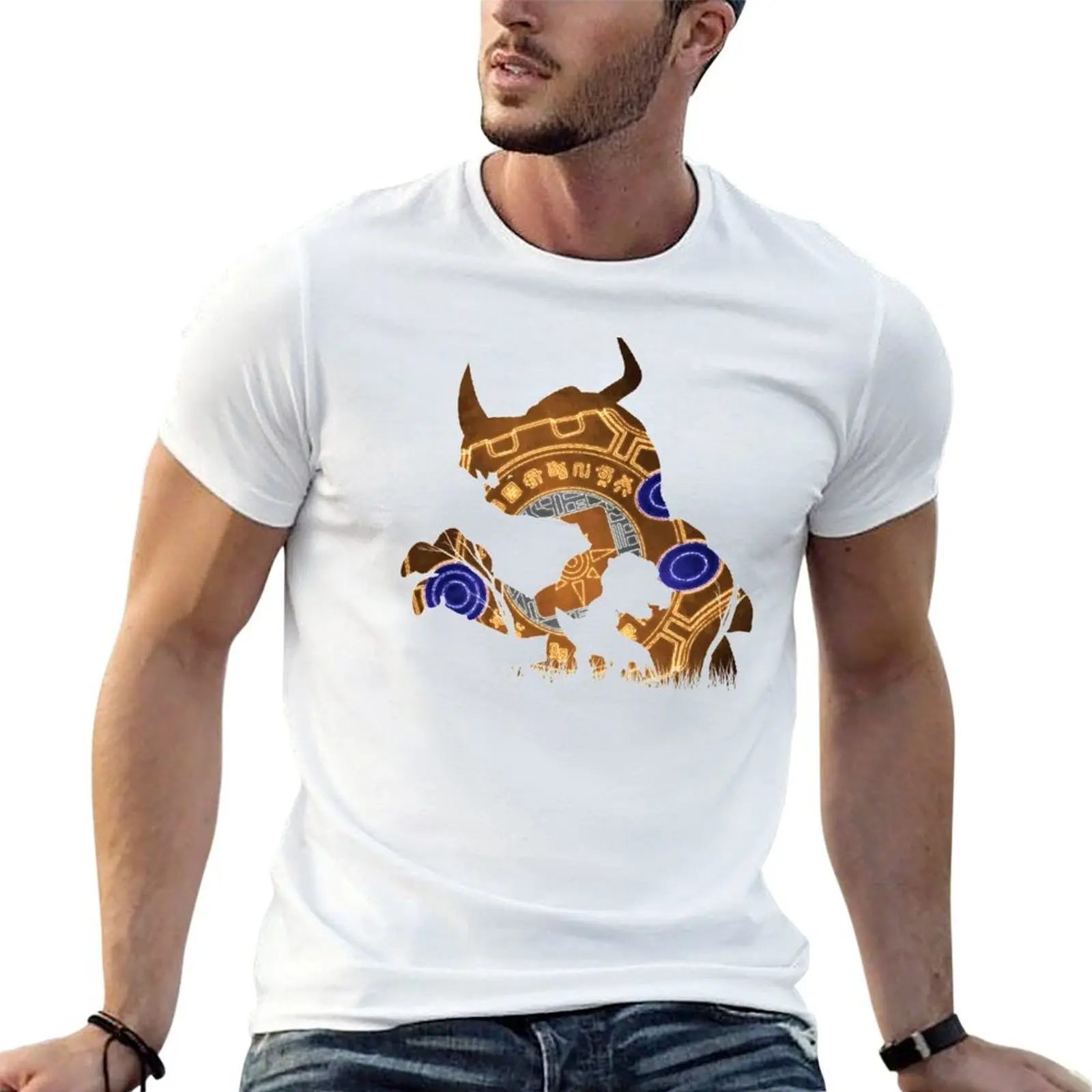 T-shirt Silhouette Greymon et Agumon Digivolution Courage Set, t-shirt uni basique pour un usage quotidien