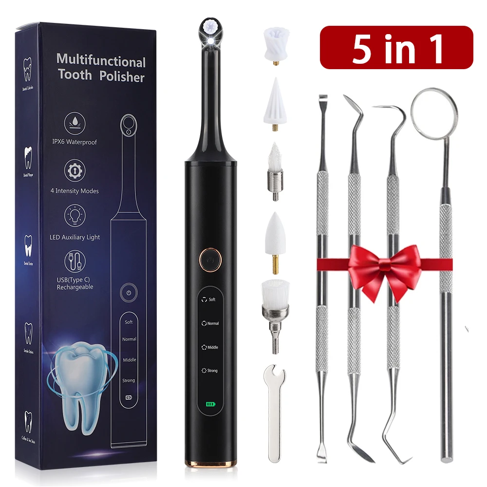 Electric Tooth Polisher Dental Scaler Multifunctional Stains Plaque Tartar Remover 5 in 1 Toothbrush Adult Tooth Whiting Cleaner