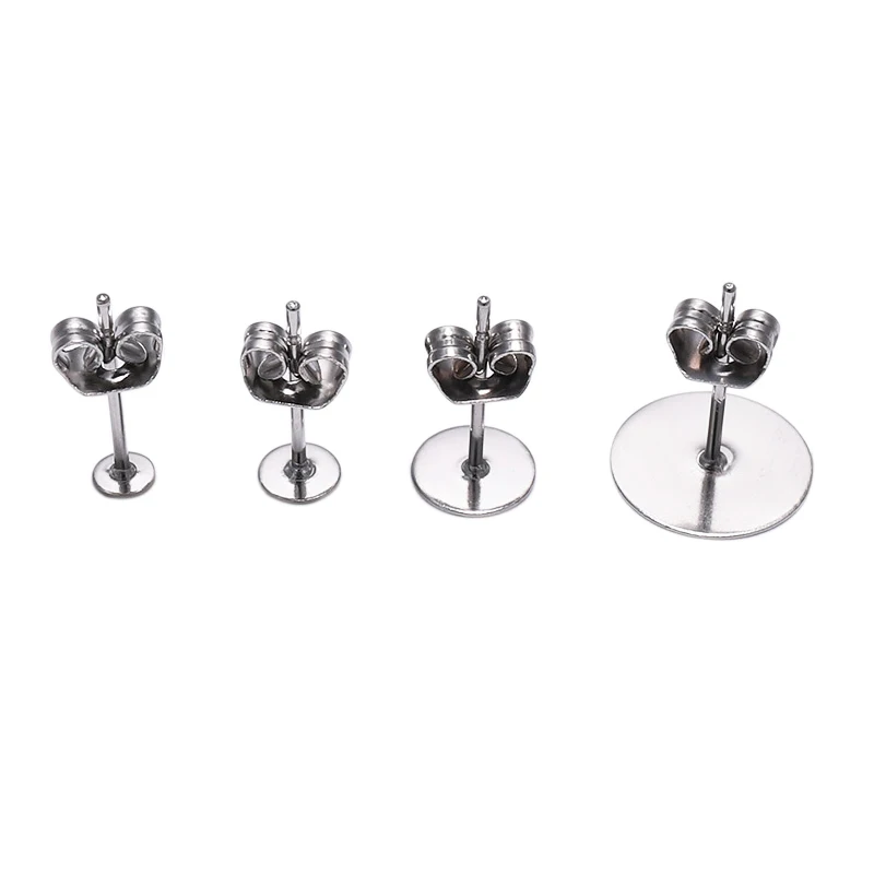 20-100Pcs/Lot Stainless Steel Blank Post Earring Stud Base Pins With Earring Plug Supplies For DIY Jewelry Making Kits Findings