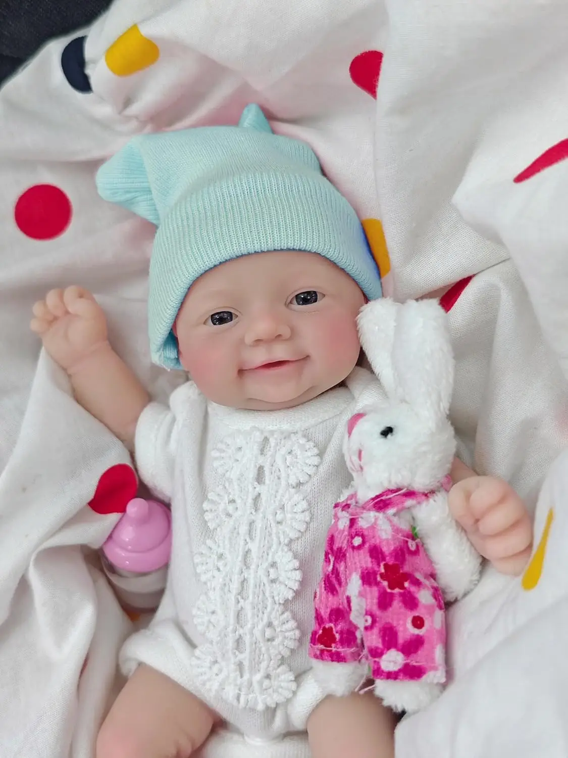 7 Zoll Reborn-Puppe aus Vollsilikon mit blauen Augen, realistischem Aussehen, niedliches Babyspielzeug mit Geschenkbox – Detail 3