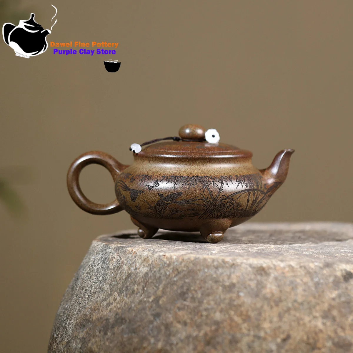 Yixing purple clay teapot, original ore, wood fired agarwood mud, three legged bird fun Chinese teapot, Kung Fu tea set