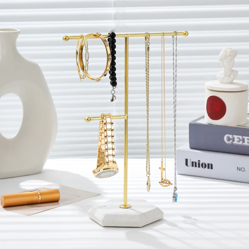 

Подставка для ювелирных изделий, подставка для ожерелья, Т-образная планка с металлическим покрытием, настольная башня для хранения ювелирных изделий для подвешивания подвесок, серег, браслета Rin