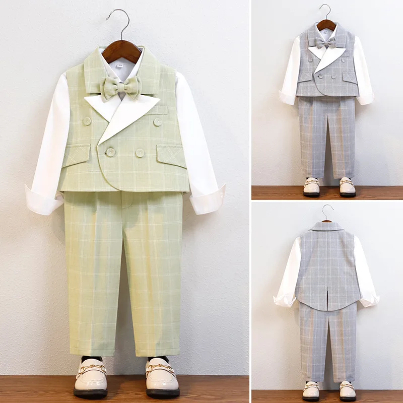 Children Green Wedding Suit Newborn Little Boys 1 Year Birthday Dress Kids Performance Blazer Set For New Year Photograph Suit