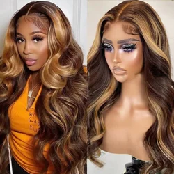 Perruque Lace Front Wig Body Wave brésilienne naturelle, cheveux humains, blond miel ombré, 13x4, pour femmes africaines