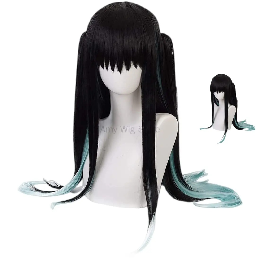 Tokitou Muichirou Anime Cosplay Perruque pour Hommes et Femmes, Cheveux Longs et Lisses, Noir et Bleu, Costume d'Halloween, Perruques de ix