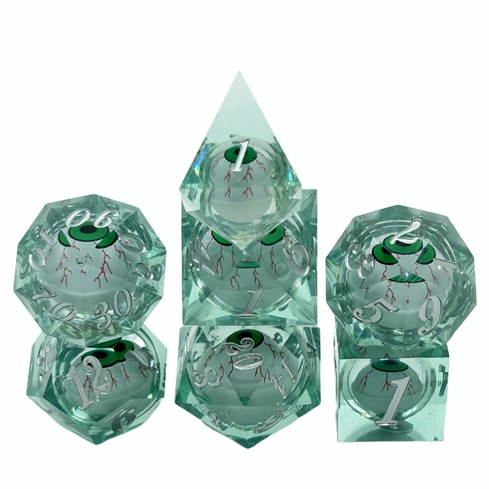 7-teiliges Set Neue Polyedrische Harz-Würfel in Verschiedenen Farben Scharfkantige Zahlenwürfel Geeignet für Rollenspiele RPG Brettspiele Kartenspiele