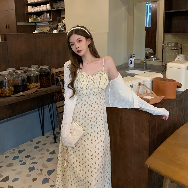 

Slimming Floral Print Two-Piece Set Korean Sle Long Sve Sun Protection Cardigan And Dr for plus Size Women Spring New...