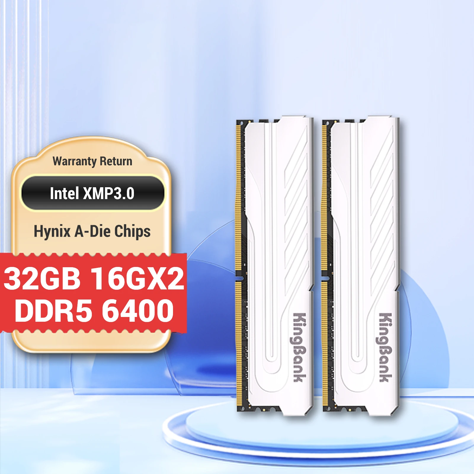 KingBank DDR5 32GB 16GB 6400MHz 16GBX2 New Dimm XMP3.0 Desktop Gaming Memoria Rams Granules of Hynix A die