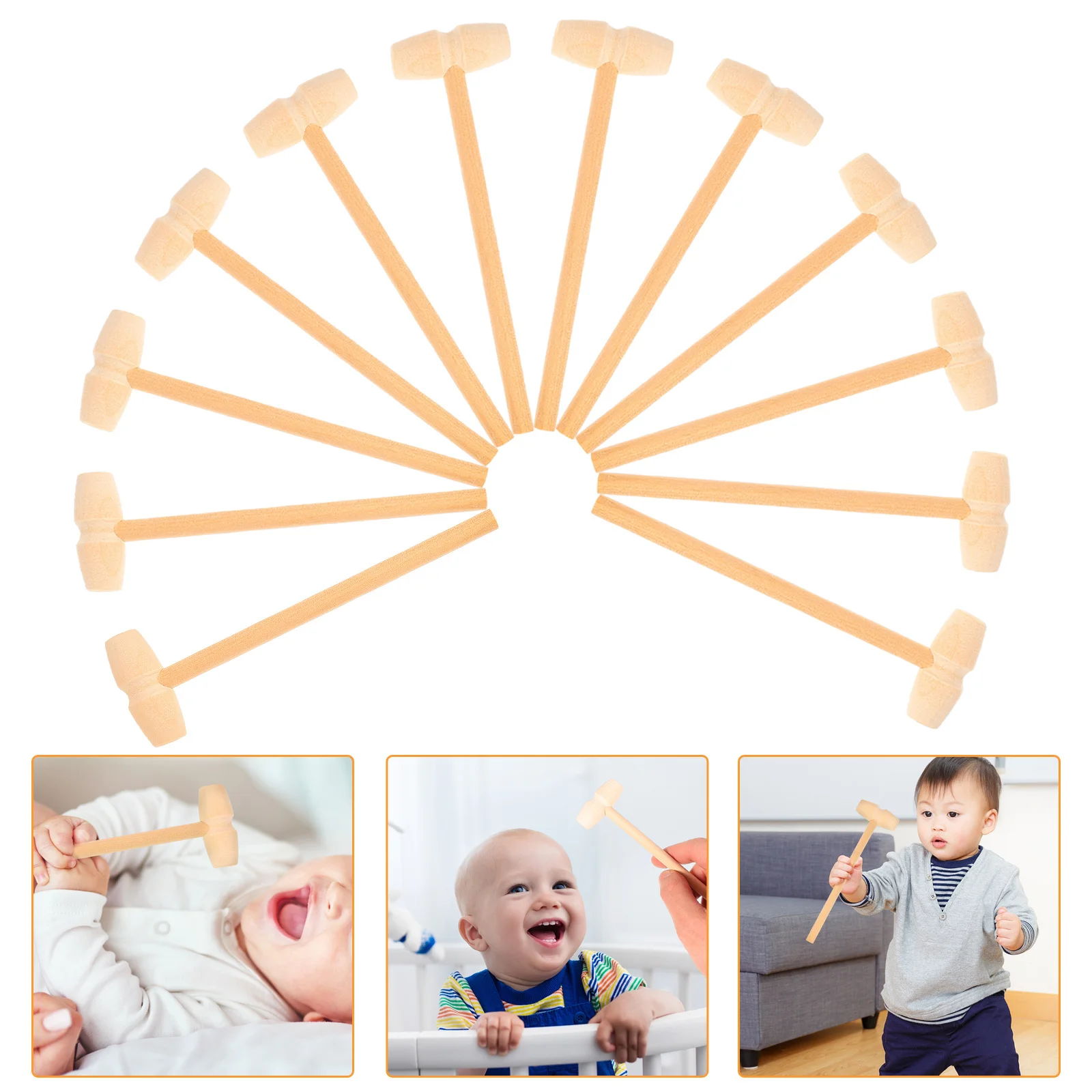 12Pcs Child Wood Mallet Mini Hammer Baby Hand Eye Coordination Dexterity Development Fun Gift Wood Hammer Funny Mallet Toy