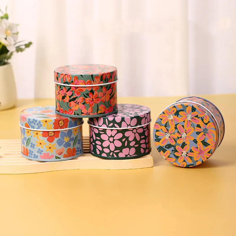 

1Pcs Cute Flower Sealed Metal Candle Tin Jars Mini Round Candy Box Rose Tea Pot Jewelry Storage Box Christmas Packing Case