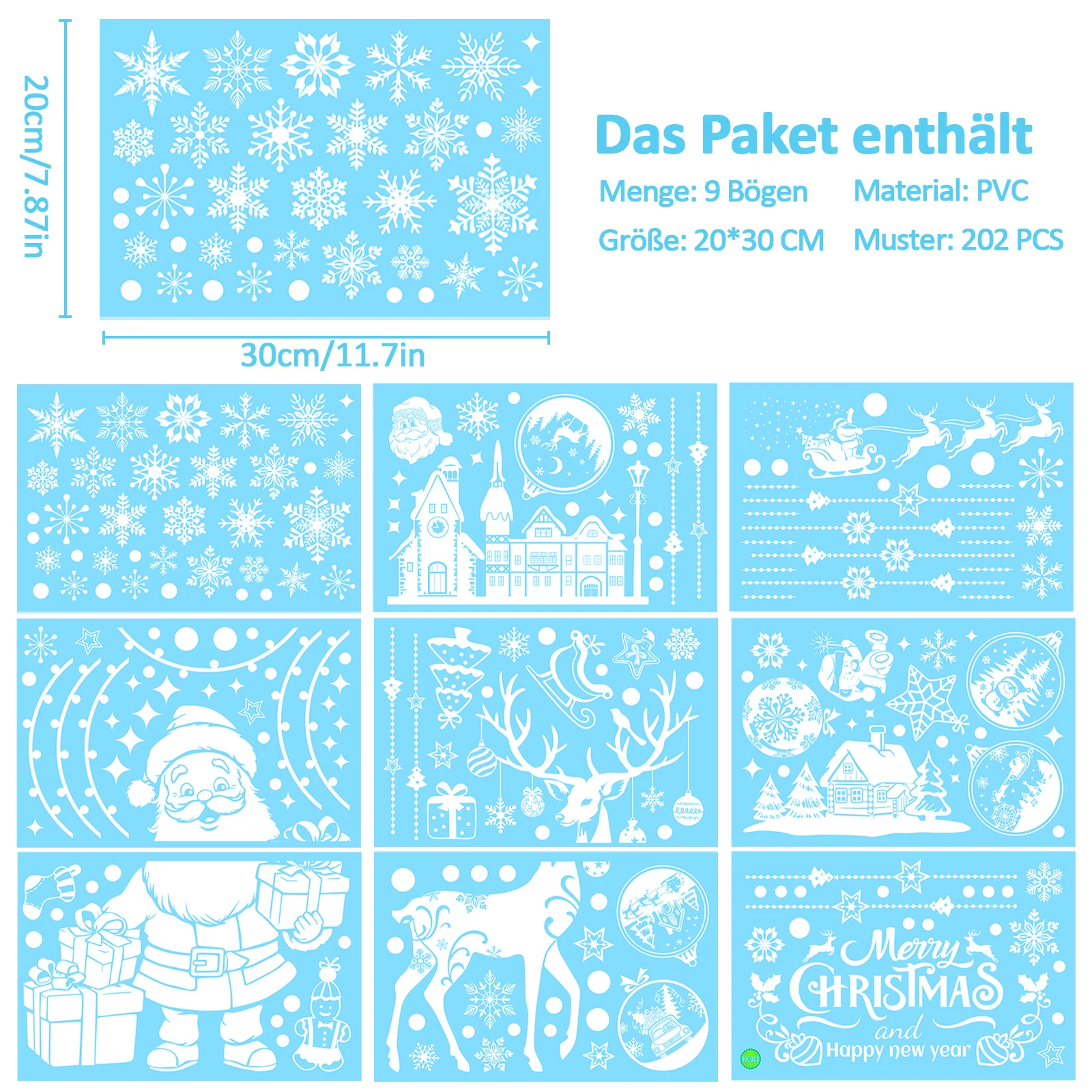 

Nepfaivy Weihnachten Fensterbilder Selbstklebend Fensterdeko Schneeflocken 202PCS Wiederverwendbare Statische Winter