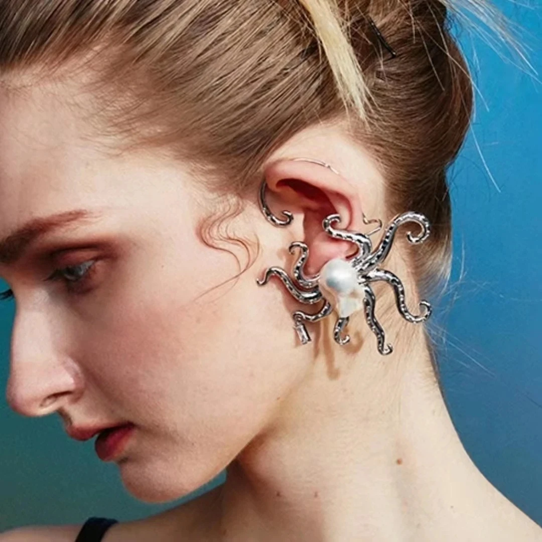 Vintage Sea Life Stylish Personality Octopus Brooches Earrings Women Classic Design Corsage Badges Exaggerated Jewelry for Lady