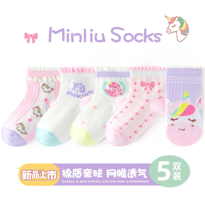 Kids Socks 5 Pairs/Lot Spring Summer Cotton Girls Socks Cute Flowers Pattern for Children Baby Little Girl Clothing Accessories
