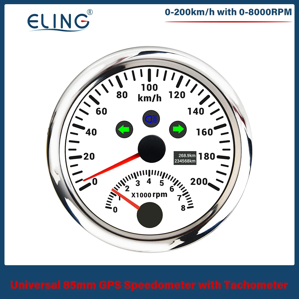 

ELING Universal 85mm GPS Speedometer 120/200KM/H With 0-8000RPM Tachometer Red Backlight 12V/24V For Car Yacht Boat