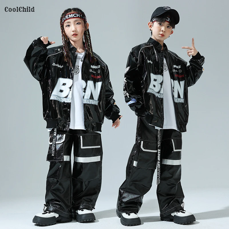 Chaqueta de cuero de moda K-pop para niños, pantalones Cargo de baile callejero, ropa informal estilo Hip Hop para niñas, conjunto de ropa para niños, disfraz de Jazz suelto