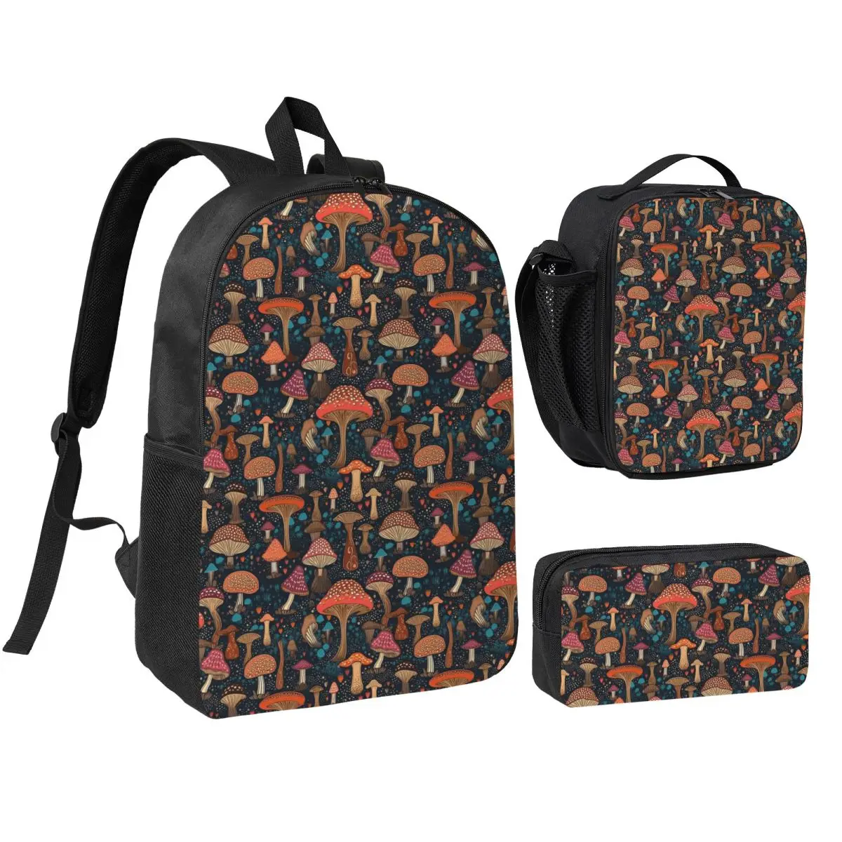 

Psychedelic Magic Mushrooms Print Lava Backpack Boys Girls BookBag School Bag Shoulder Bags 3ps Insulated Lunch Bag Pencil Case