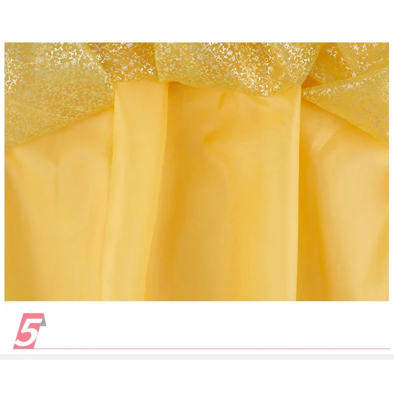 Deluxe Snow White Princess Gown Puff Sleeve Stand Collar Girl Fairy Kid Cosplay Costume Toddler Carnival Apparel Halloween Dress